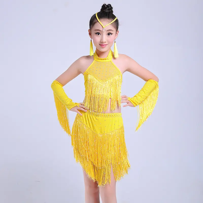New Children's Latin Dance Costumes Girls Sequined Fringed Latin Skirts Children's Latin Costumes Latin Dress Latin Costumes
