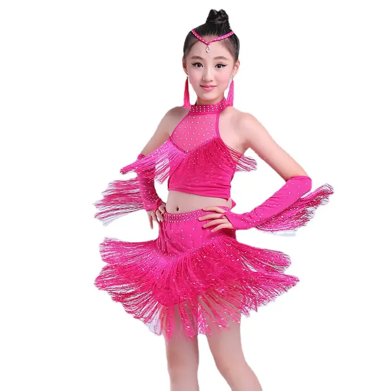New Children's Latin Dance Costumes Girls Sequined Fringed Latin Skirts Children's Latin Costumes Latin Dress Latin Costumes