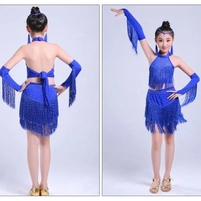 New Children's Latin Dance Costumes Girls Sequined Fringed Latin Skirts Children's Latin Costumes Latin Dress Latin Costumes