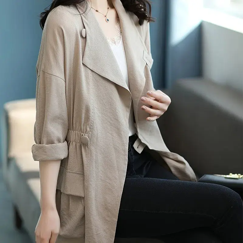 Women's New Korean Long Loose Large SizeFashion Spring Autumn Casual Trench Solid Color Lapel Single Button Long Sleeved Shirt