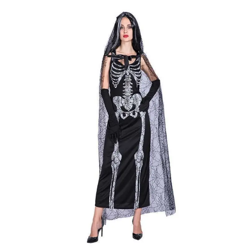 Halloween Black Spider Web Cloak Long Hooded Cloak Festival Performance Dress Halloween Decoration Lace Spider Costumes