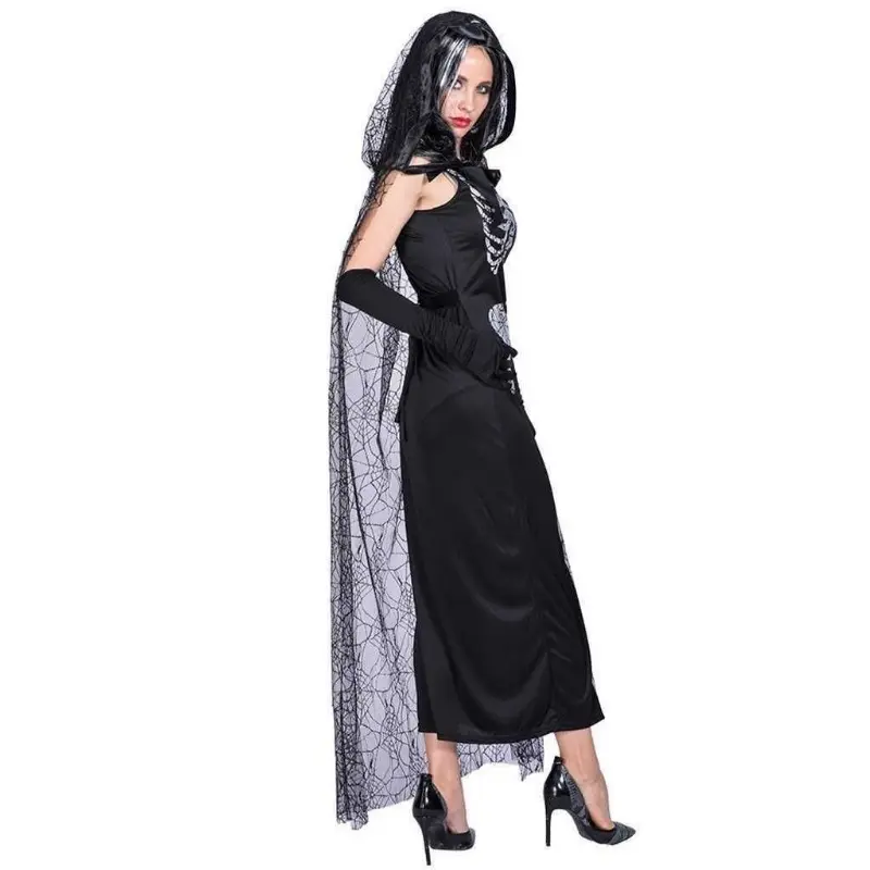Halloween Black Spider Web Cloak Long Hooded Cloak Festival Performance Dress Halloween Decoration Lace Spider Costumes