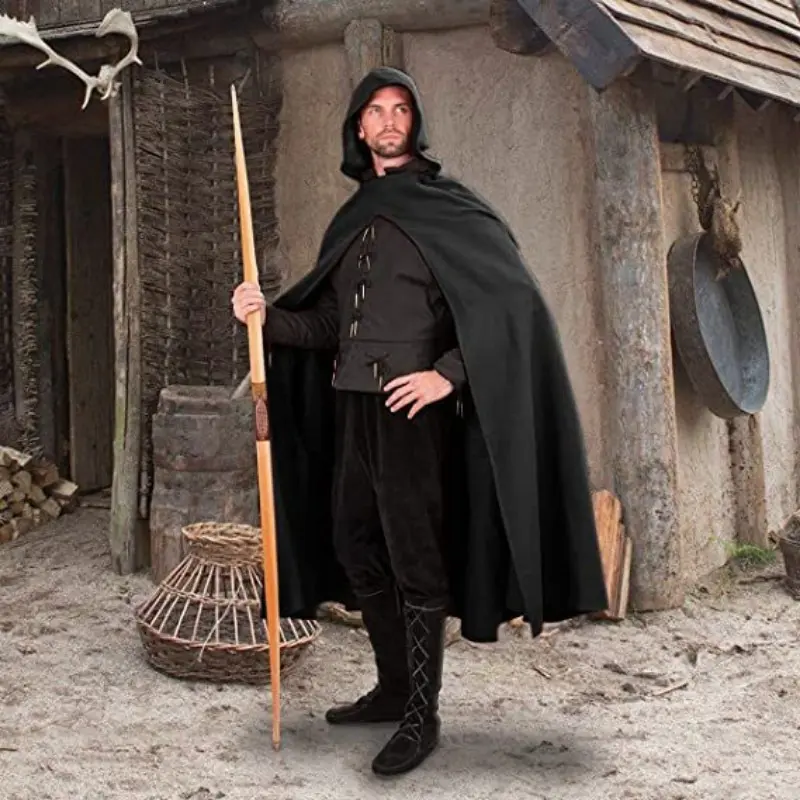 Black Party Cloak for Halloween Dress Up Costume Cosplay Costumes Black Hooded Cloak Scary Witch Devil Role Play