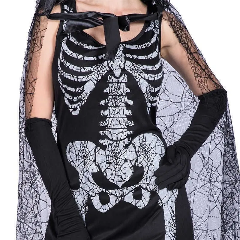 Halloween Black Spider Web Cloak Long Hooded Cloak Festival Performance Dress Halloween Decoration Lace Spider Costumes