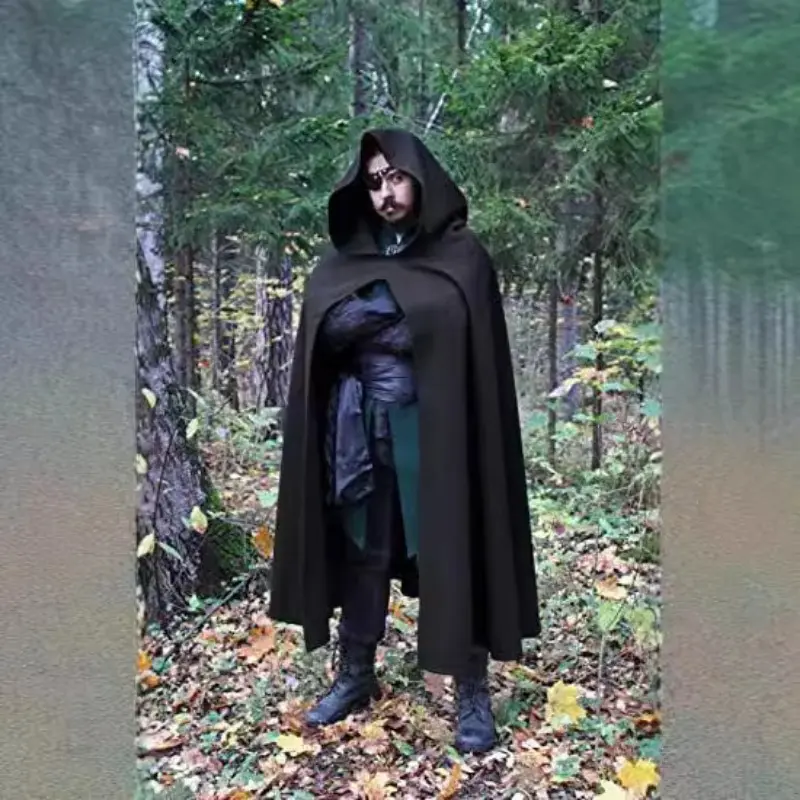 Black Party Cloak for Halloween Dress Up Costume Cosplay Costumes Black Hooded Cloak Scary Witch Devil Role Play