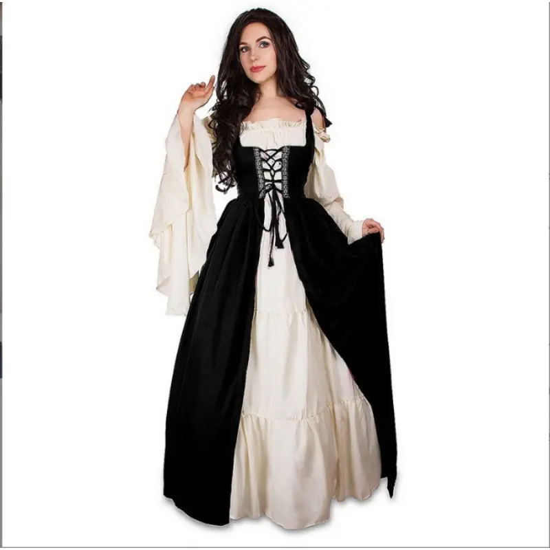 2pcs Halloween Adult Medieval Royal Retro Court European Queen Dress Stage Performance Disguise Noble Princess Costume