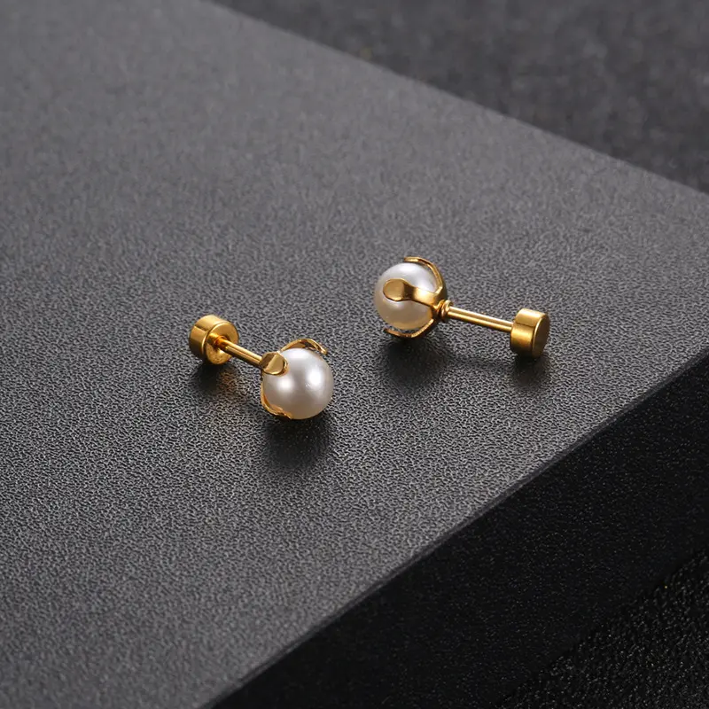 Two Pairs Steel Ear Studs Small Pearl Earrings Simple Exquisite Elegant Girls Earrings Fashion Firm Claws Gold
