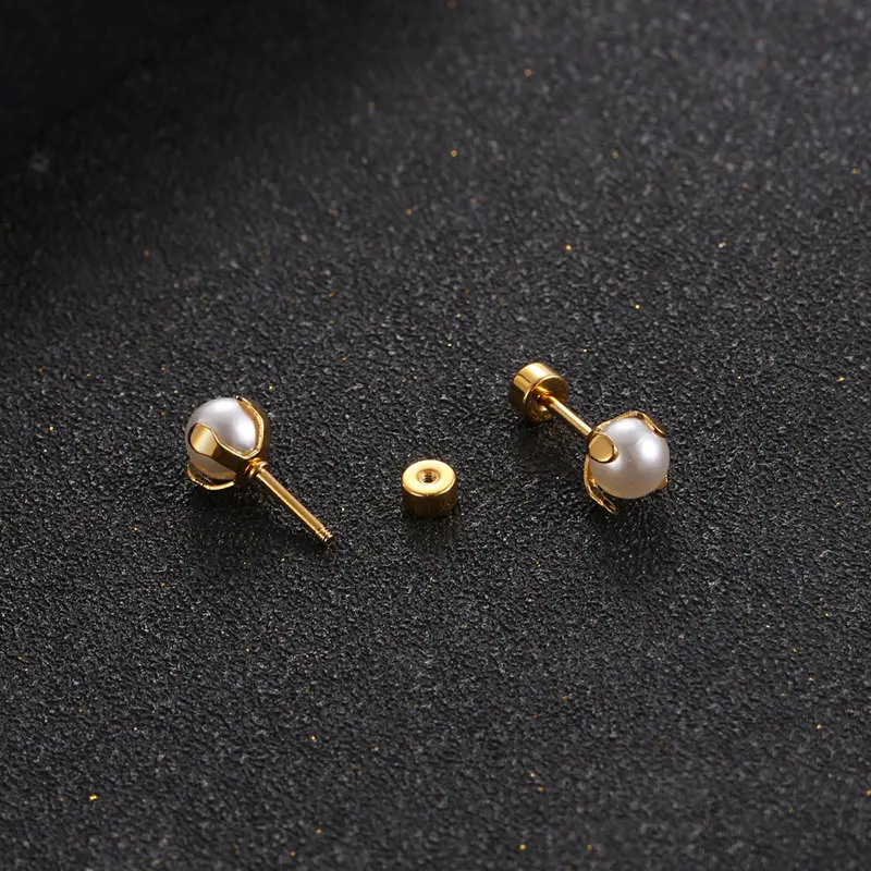 Two Pairs Steel Ear Studs Small Pearl Earrings Simple Exquisite Elegant Girls Earrings Fashion Firm Claws Gold