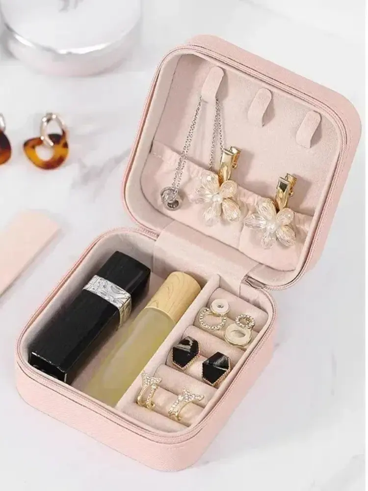 2pcs Jewelry Storage Box Portable Home Travel Earrings Necklace Storage Case for Women Ring Organizer PU Leather Display Case