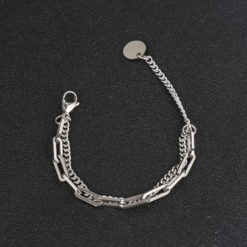 Silvertitanium Steampunk StainlessSteel Tennis Bracelet Men Women Charms Jewlrey Couple Tide Fashion Metal Accessories Twopieces