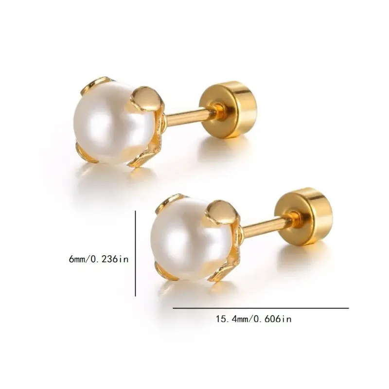 Two Pairs Steel Ear Studs Small Pearl Earrings Simple Exquisite Elegant Girls Earrings Fashion Firm Claws Gold