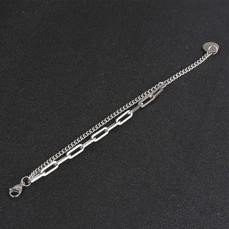 Silvertitanium Steampunk StainlessSteel Tennis Bracelet Men Women Charms Jewlrey Couple Tide Fashion Metal Accessories Twopieces