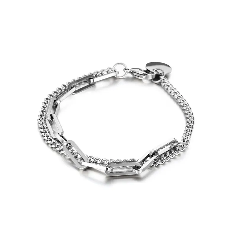 Silvertitanium Steampunk StainlessSteel Tennis Bracelet Men Women Charms Jewlrey Couple Tide Fashion Metal Accessories Twopieces