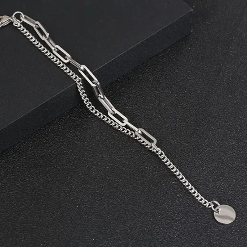 Silvertitanium Steampunk StainlessSteel Tennis Bracelet Men Women Charms Jewlrey Couple Tide Fashion Metal Accessories Twopieces
