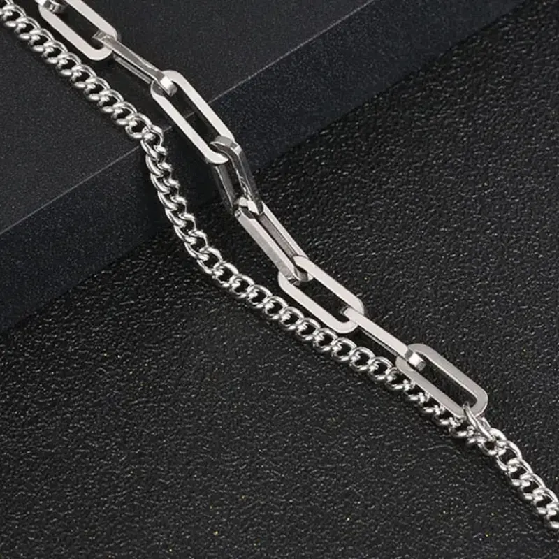 Silvertitanium Steampunk StainlessSteel Tennis Bracelet Men Women Charms Jewlrey Couple Tide Fashion Metal Accessories Twopieces