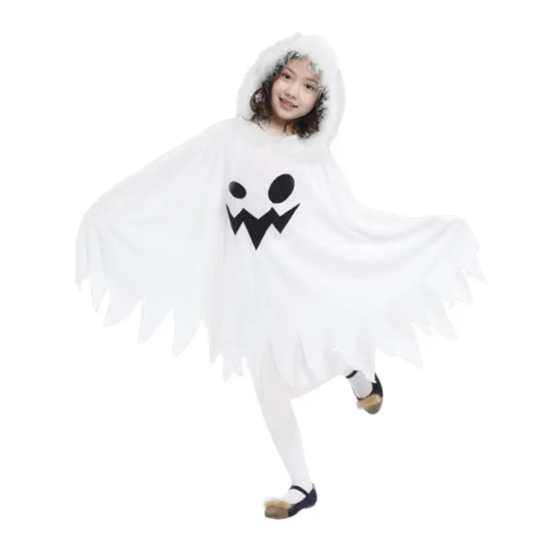 Children's Halloween Cosplay Costumes White Elf Ghost Hooded Cape Christmas Cape Dress Up As A Halloween Stage Costume