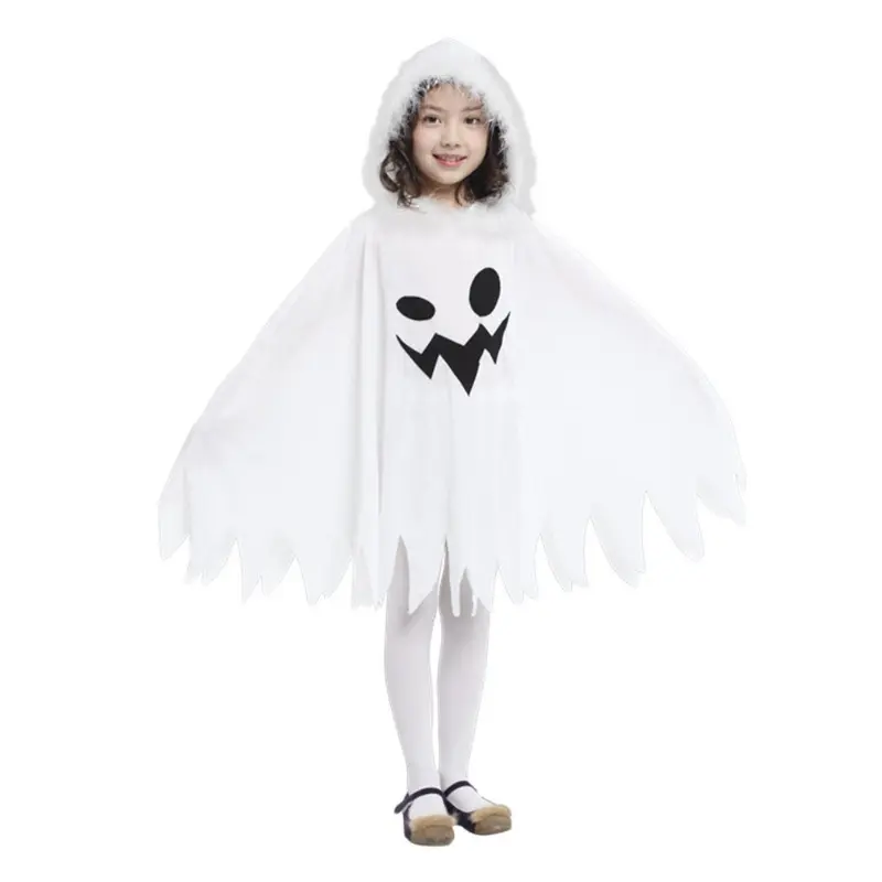 Children's Halloween Cosplay Costumes White Elf Ghost Hooded Cape Christmas Cape Dress Up As A Halloween Stage Costume