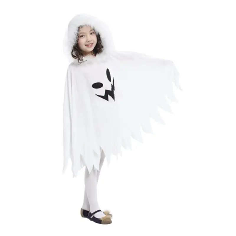 Children's Halloween Cosplay Costumes White Elf Ghost Hooded Cape Christmas Cape Dress Up As A Halloween Stage Costume