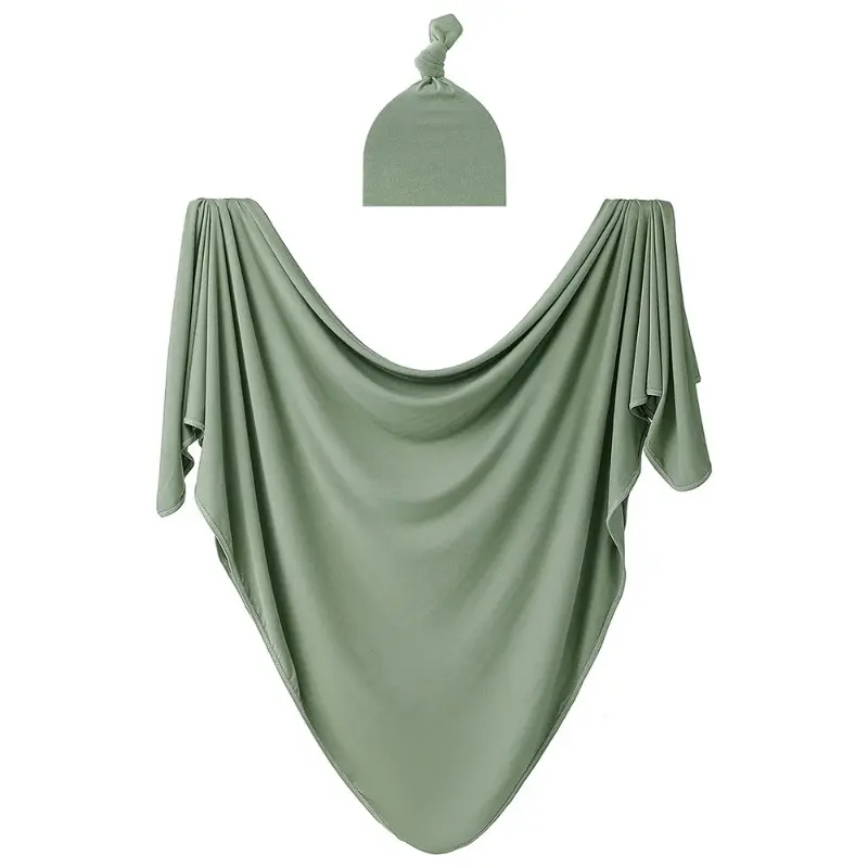 Baby Solid Color Swaddle and Cap Two-piece Set Large Size Newborn Swaddle and Cap Set Wrap a Scarf Tug a Hat Newborn Supplies