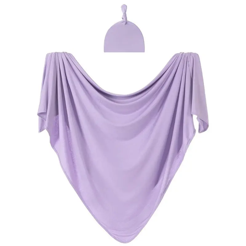 Baby Solid Color Swaddle and Cap Two-piece Set Large Size Newborn Swaddle and Cap Set Wrap a Scarf Tug a Hat Newborn Supplies