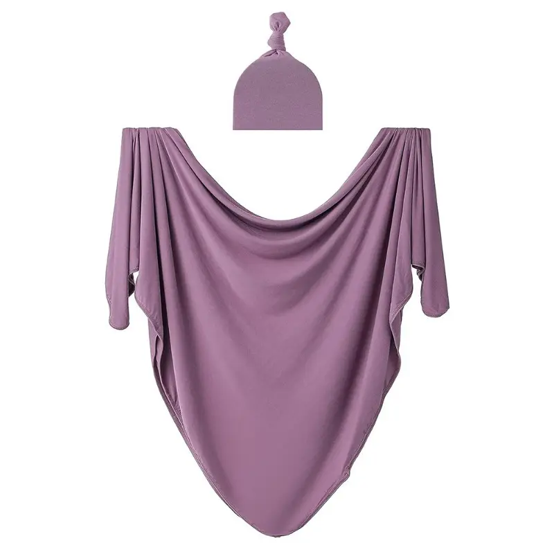 Baby Solid Color Swaddle and Cap Two-piece Set Large Size Newborn Swaddle and Cap Set Wrap a Scarf Tug a Hat Newborn Supplies
