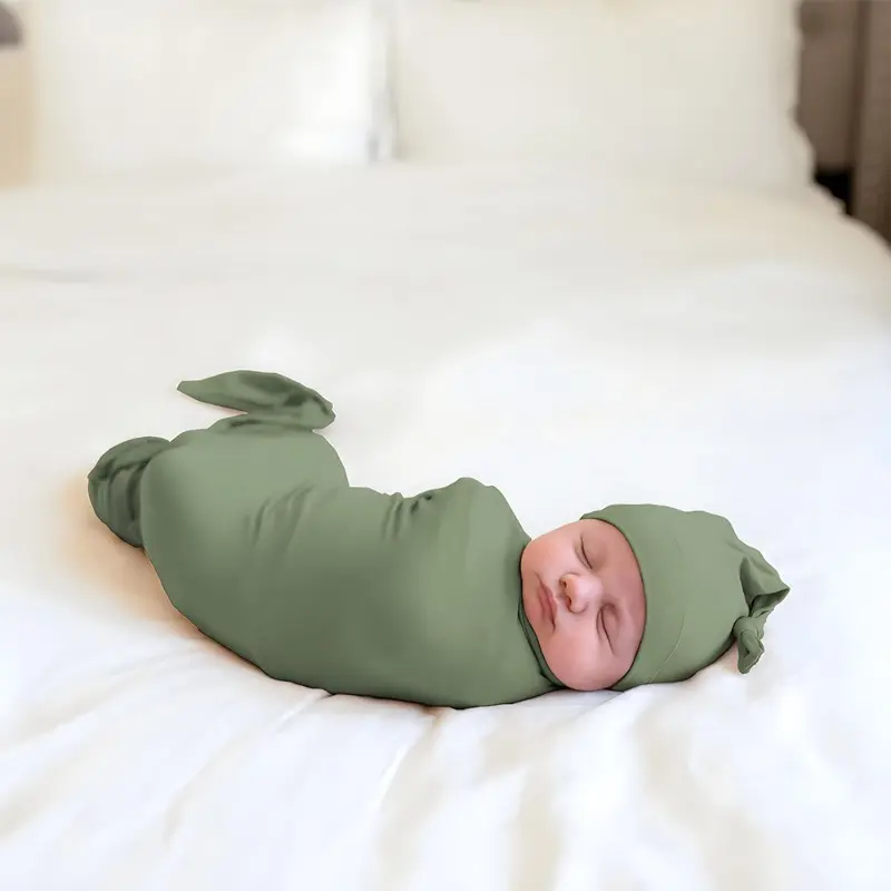 Baby Solid Color Swaddle and Cap Two-piece Set Large Size Newborn Swaddle and Cap Set Wrap a Scarf Tug a Hat Newborn Supplies