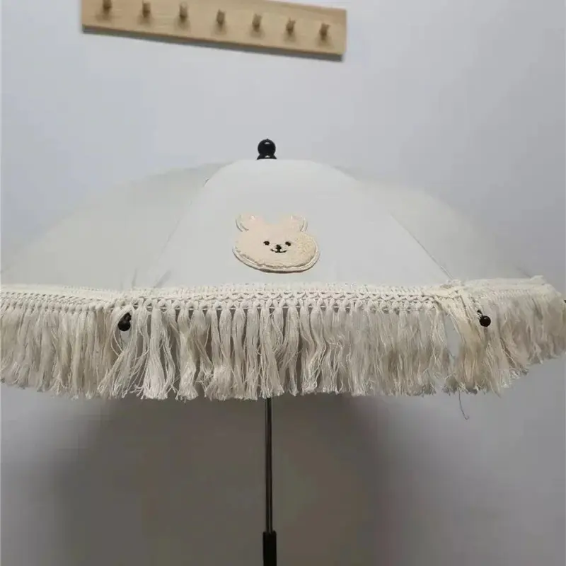 Korean Embroidered Bear Children's Outdoor Stroller Parasol Baby Beach Sun Protection UV Umbrella Stroller Accessories