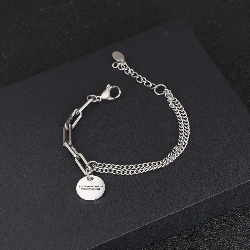 Hip Hop Fashion Titanium Steel Round Plate Double Layer Chain Bracelet for Streetwear Enthusiasts Bracelets Fashion Jewelry