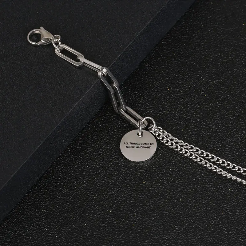 Hip Hop Fashion Titanium Steel Round Plate Double Layer Chain Bracelet for Streetwear Enthusiasts Bracelets Fashion Jewelry