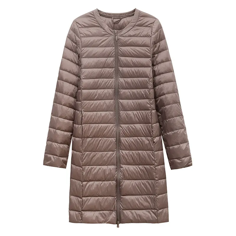 New Autumn Winter Ultralight Women Long Duck Down Coats Korean Style O-Neck Feather Liner Collarless Puffer Jackets