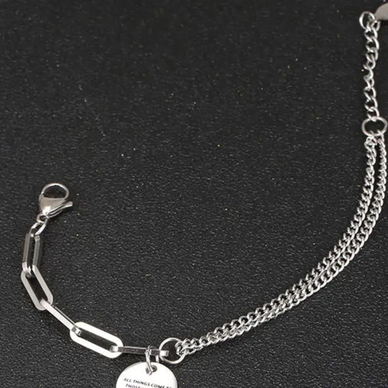Hip Hop Fashion Titanium Steel Round Plate Double Layer Chain Bracelet for Streetwear Enthusiasts Bracelets Fashion Jewelry
