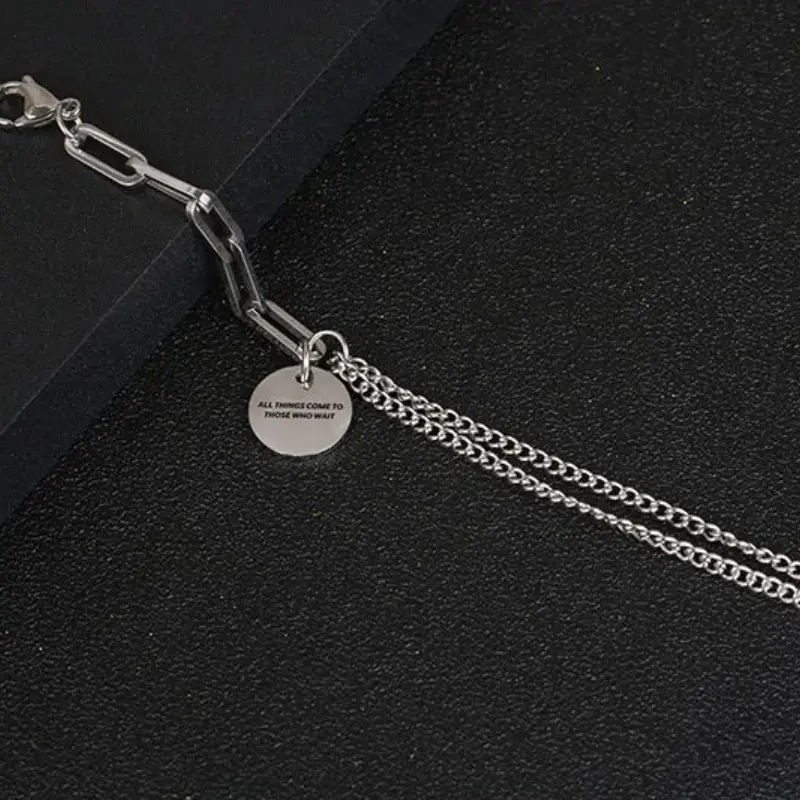 Hip Hop Fashion Titanium Steel Round Plate Double Layer Chain Bracelet for Streetwear Enthusiasts Bracelets Fashion Jewelry