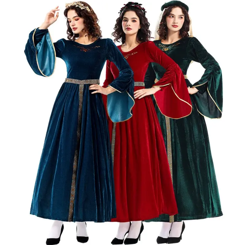Halloween Costume Retro Court Ball Trumpet Sleeve Cosplay European Medieval Dress Middle Eastern Queen Dress Retro Court Sleeves