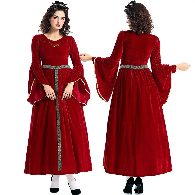 Halloween Costume Retro Court Ball Trumpet Sleeve Cosplay European Medieval Dress Middle Eastern Queen Dress Retro Court Sleeves