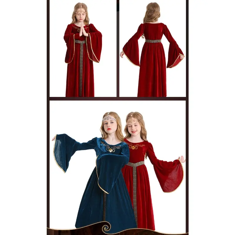 Halloween Costume Retro Court Ball Trumpet Sleeve Cosplay European Medieval Dress Middle Eastern Queen Dress Retro Court Sleeves
