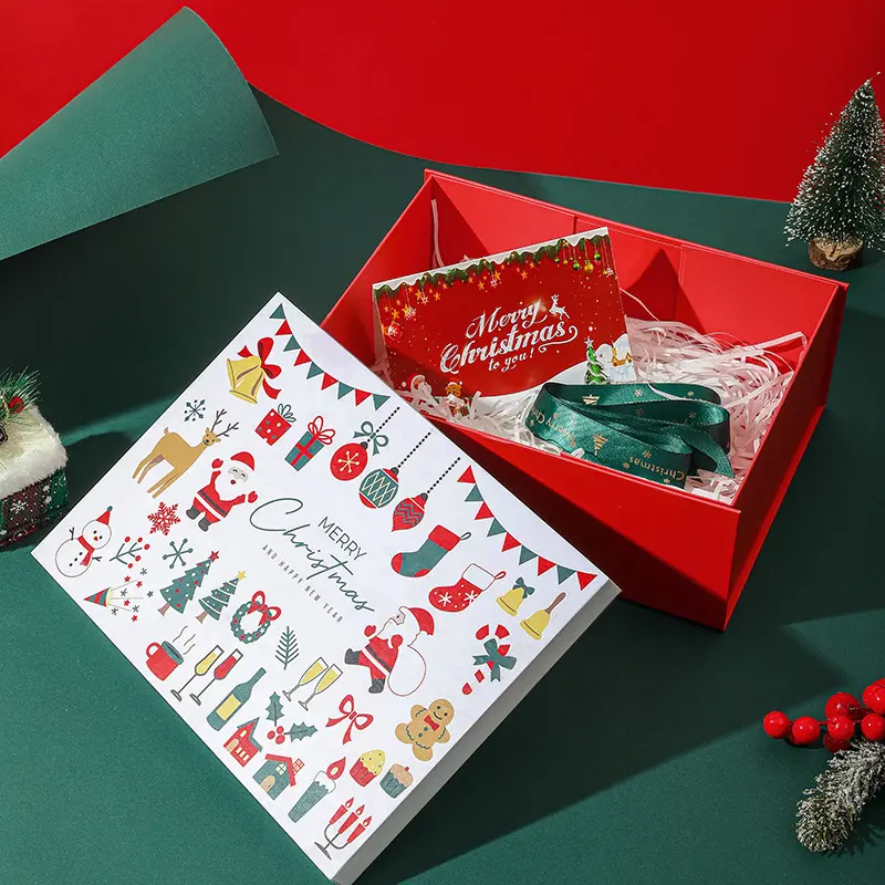 Red Christmas Gift Box Color Printed Santa Claus Ribbon Box Christmas Eve Apple Box Scarf Gloves Gift Holders