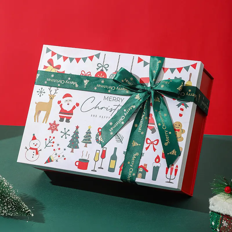 Red Christmas Gift Box Color Printed Santa Claus Ribbon Box Christmas Eve Apple Box Scarf Gloves Gift Holders