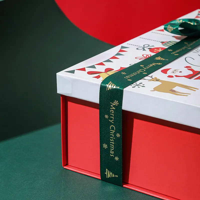 Red Christmas Gift Box Color Printed Santa Claus Ribbon Box Christmas Eve Apple Box Scarf Gloves Gift Holders