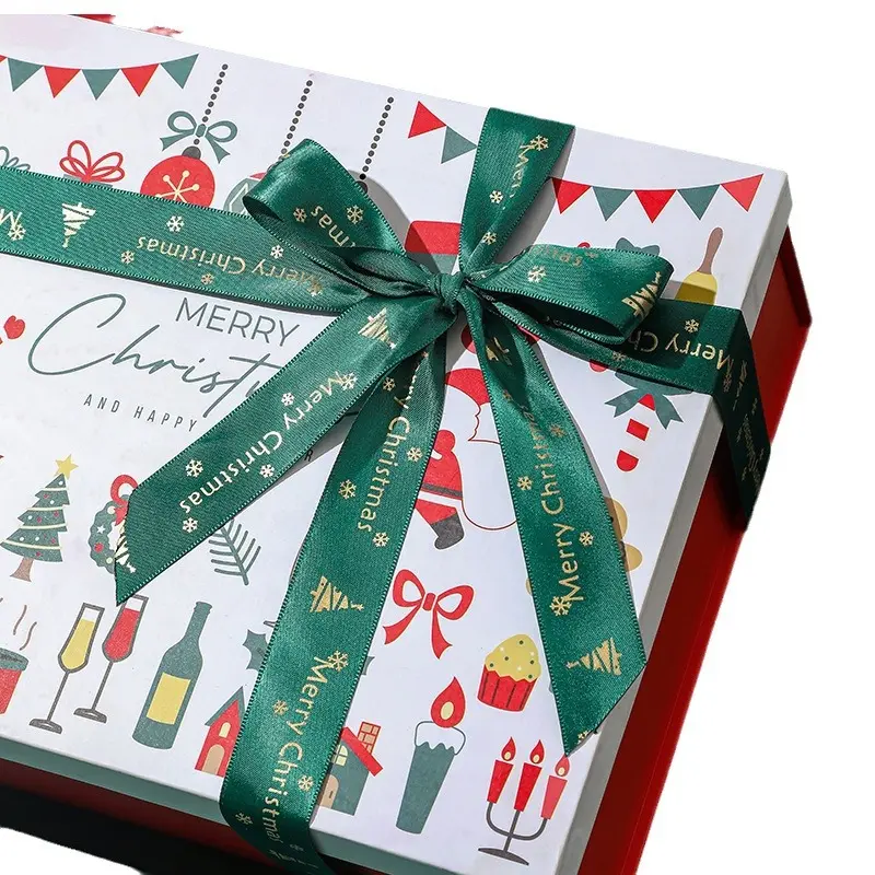 Red Christmas Gift Box Color Printed Santa Claus Ribbon Box Christmas Eve Apple Box Scarf Gloves Gift Holders