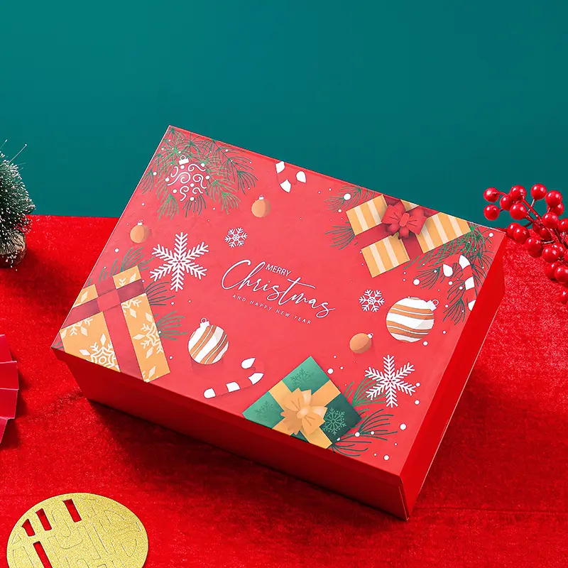 Red Christmas Gift Box Color Printed Santa Claus Ribbon Box Christmas Eve Apple Box Scarf Gloves Gift Holders
