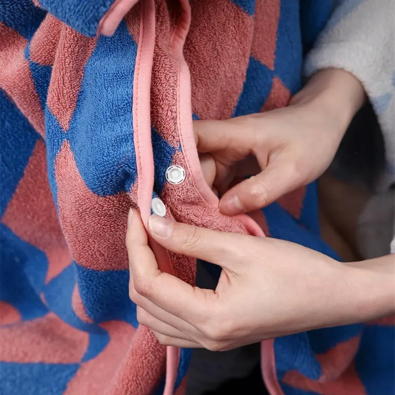 Children's Bath Towel Hooded Cloak Set Striped Diamond Check Nightdress Quick Drying Homewear Cotton Boy Girl Beach Robe