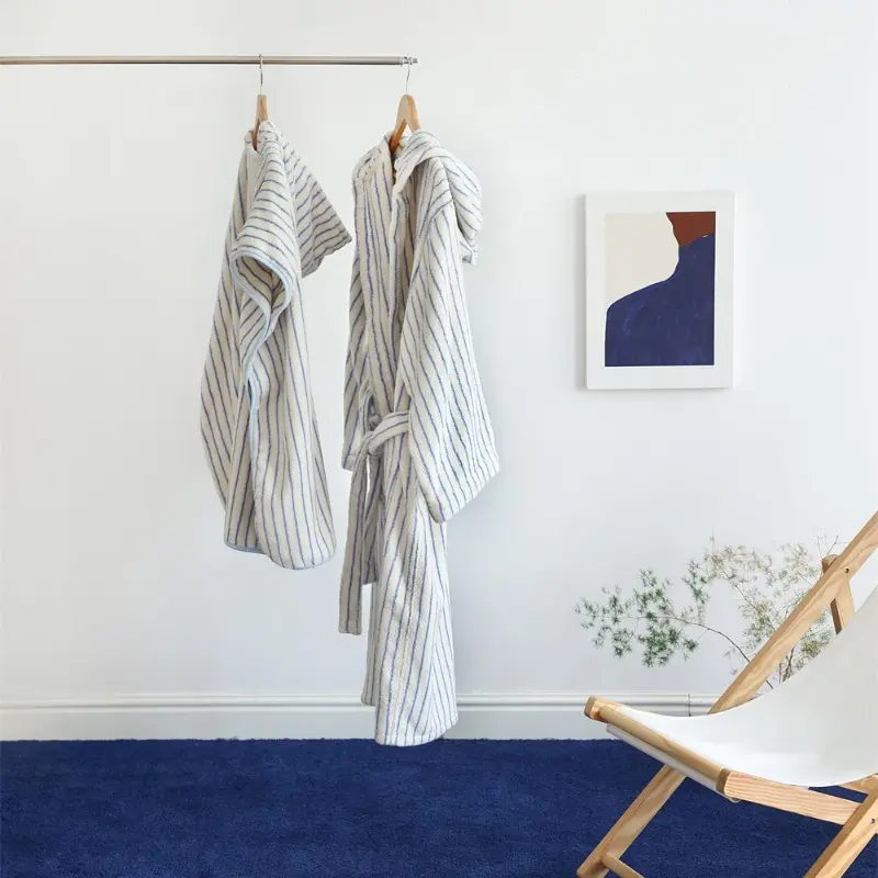 Children's Bath Towel Hooded Cloak Set Striped Diamond Check Nightdress Quick Drying Homewear Cotton Boy Girl Beach Robe
