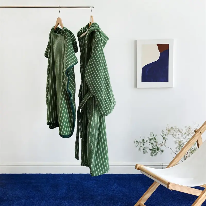 Children's Bath Towel Hooded Cloak Set Striped Diamond Check Nightdress Quick Drying Homewear Cotton Boy Girl Beach Robe