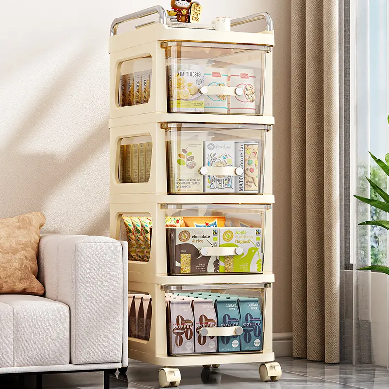 Drawer Type Snack Rack Multi Layer Mobile Trolley Transparent Kitchen Storage Organizer Easy Access Shelving Household