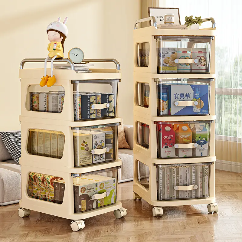 Drawer Type Snack Rack Multi Layer Mobile Trolley Transparent Kitchen Storage Organizer Easy Access Shelving Household