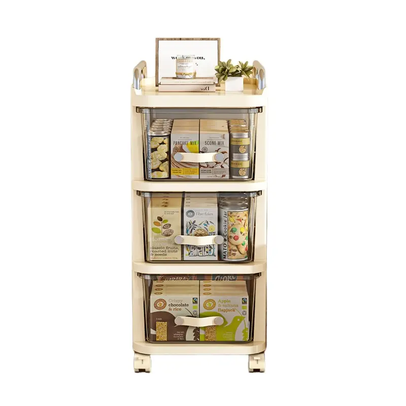 Drawer Type Snack Rack Multi Layer Mobile Trolley Transparent Kitchen Storage Organizer Easy Access Shelving Household