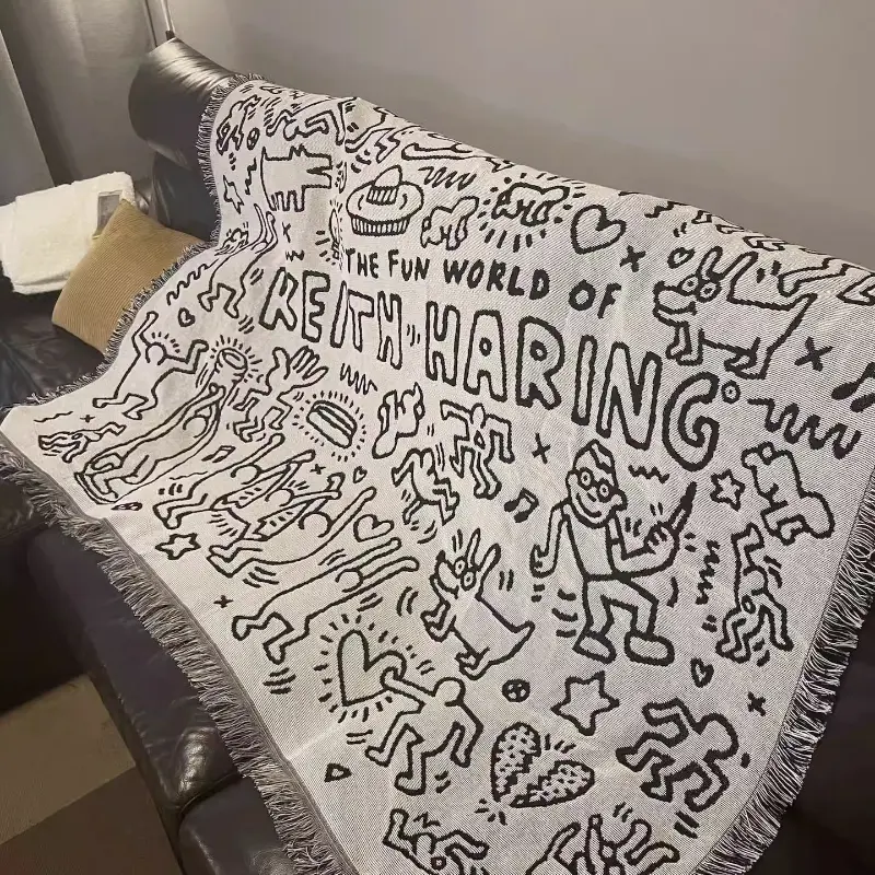 New Ins Style Graffiti Colored Tassel Edge Sofa Towel Simple Anti Slip Thin Cover Blanket Seasonal Universal Couch Dust Cover