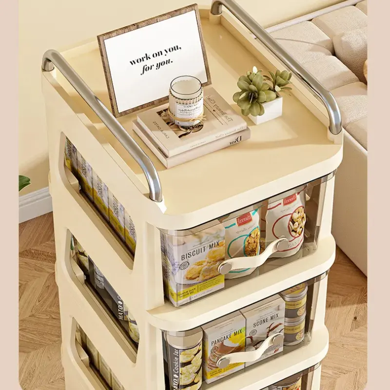 Drawer Type Snack Rack Multi Layer Mobile Trolley Transparent Kitchen Storage Organizer Easy Access Shelving Household