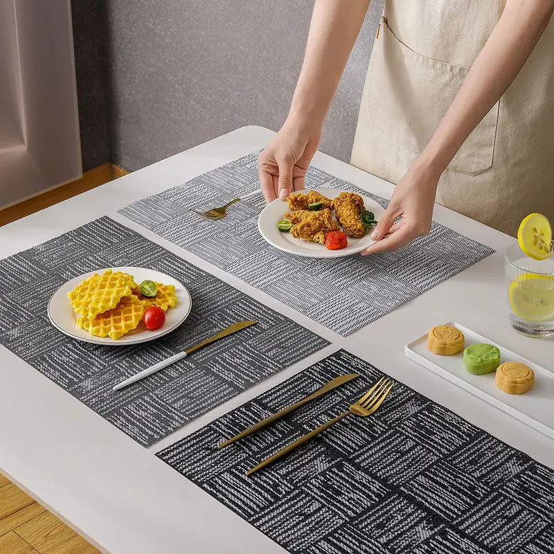 10pcs Dining Table Mat Rectangular Placemats Non-Slip Lnsulation Coaster For Kitchen Washable Placemat Minimalist Pattern