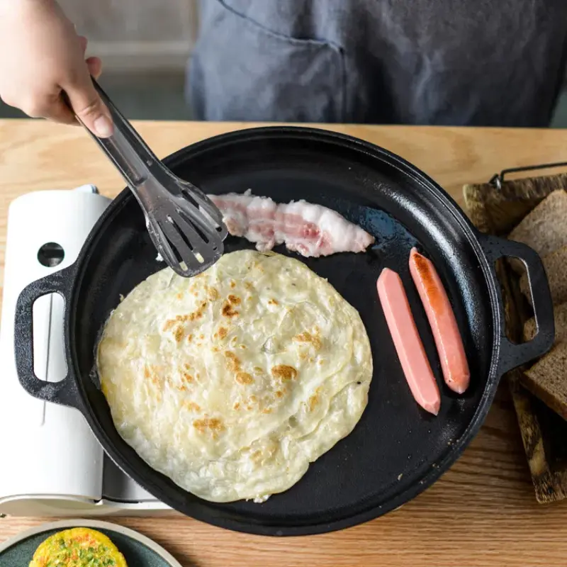 Thickened Cast Iron Uncoated Baking Pan Pancake Oyster Raw Steak Vegetables Kitchen Cooking Tool Outdoor BBQ Flat Frying Skillet